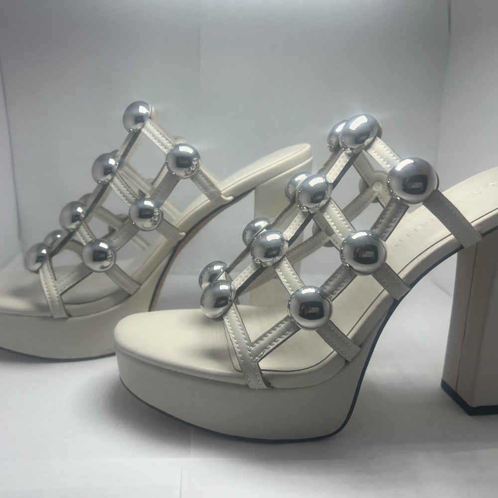 Karl Lagerfeld Paris Womens Addica Studs Leather Slip-On Mules Platform